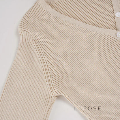 Karaline Ribbed Knit V-Neck Top