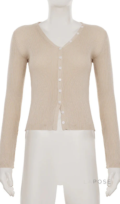 Karaline Ribbed Knit V-Neck Top