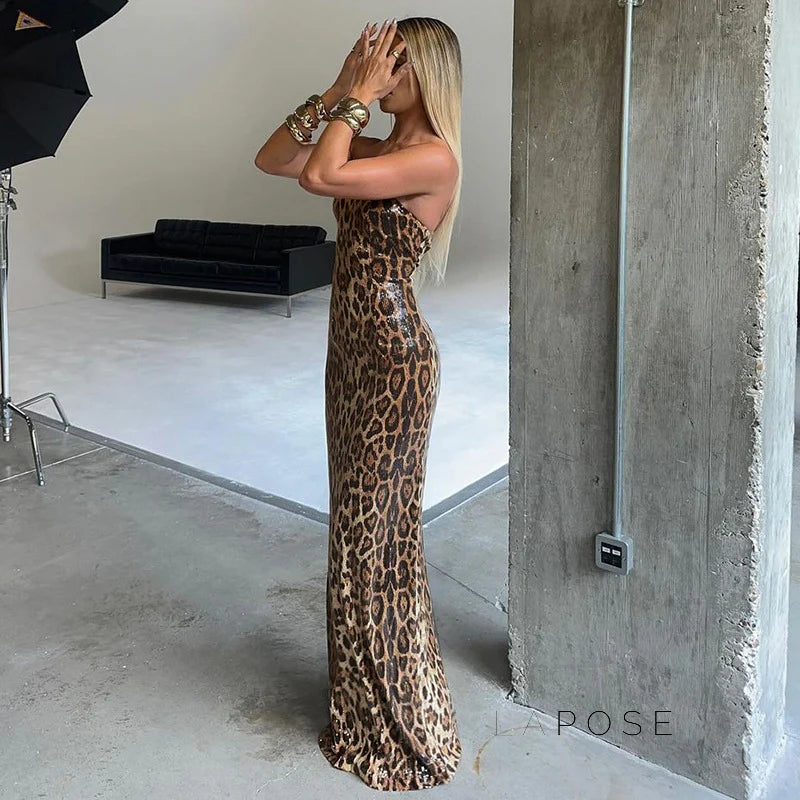 Karsen Leopard Print Tube Maxi Dress