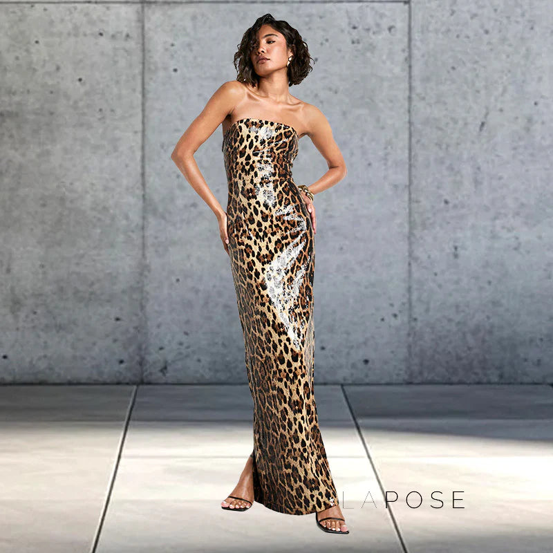 Karsen Leopard Print Tube Maxi Dress