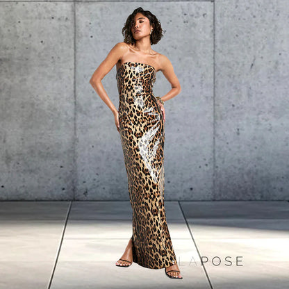 Karsen Leopard Print Tube Maxi Dress