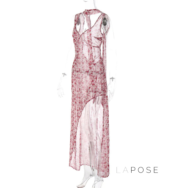 Khalia See-Through Floral Maxi Dress