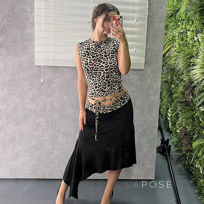 Khelani Leopard Asymmetric Skirt Set
