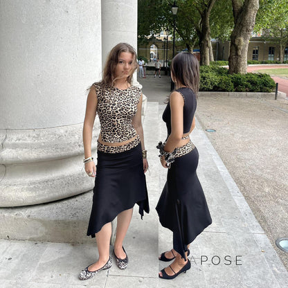 Khelani Leopard Asymmetric Skirt Set