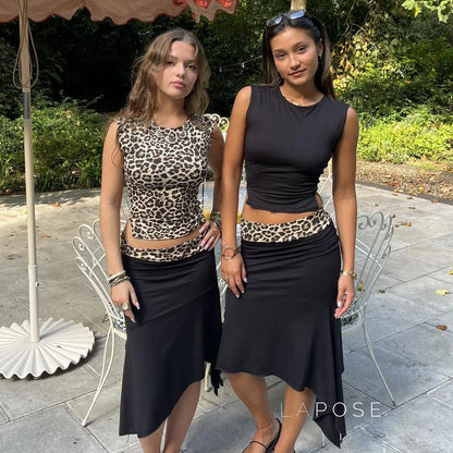 Khelani Leopard Asymmetric Skirt Set