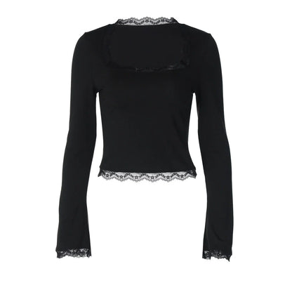 Lace Flare Sleeve Square Neck Top