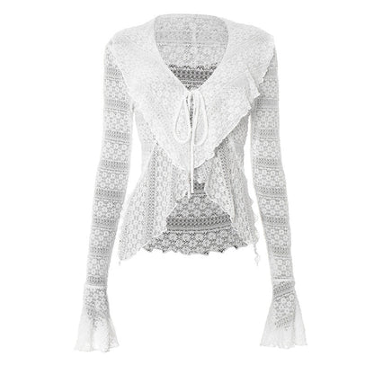 Lace Tie-Front Bell Sleeve Top