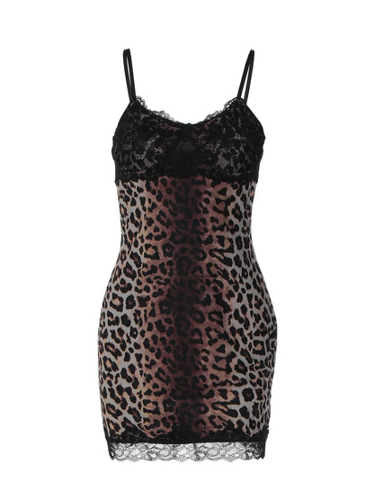 Lace-Trim Leopard Mini Dress