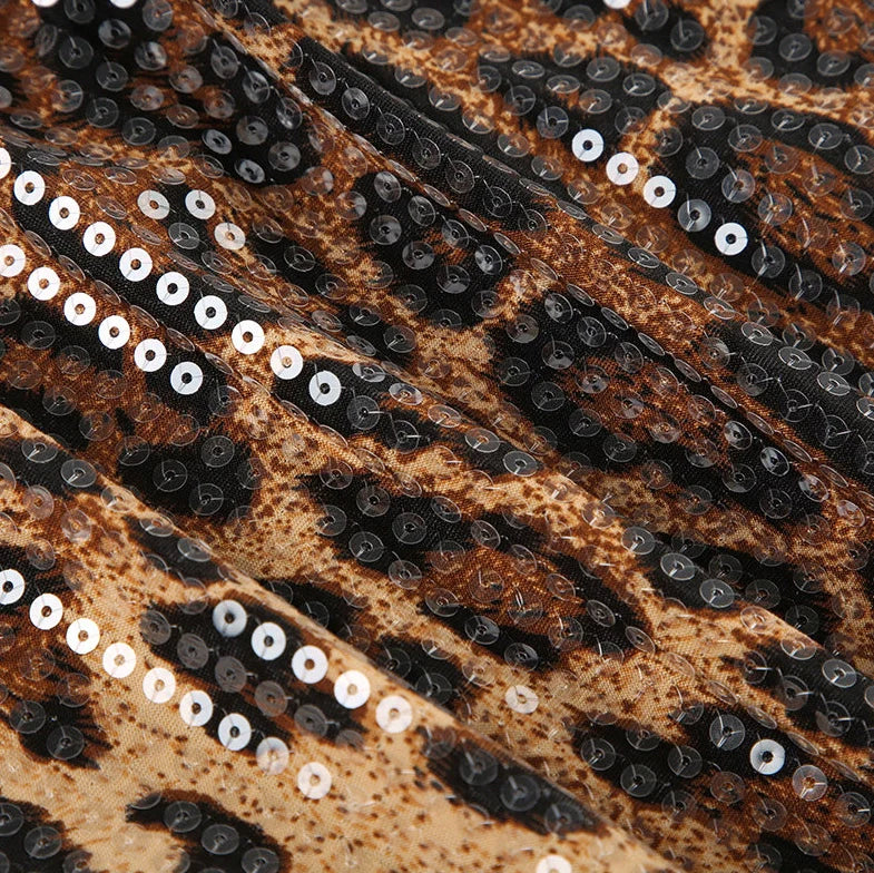 Leopard Sequin Bodycon Midi Skirt