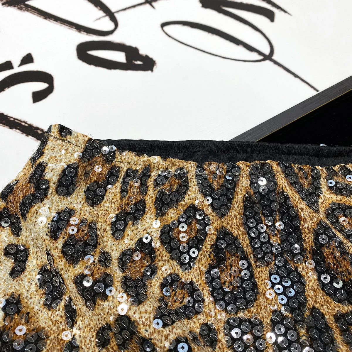 Leopard Sequin Low-Waist Mini Skirt