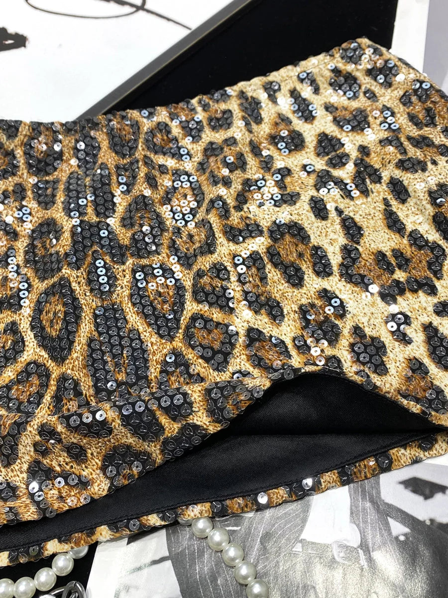 Leopard Sequin Low-Waist Mini Skirt