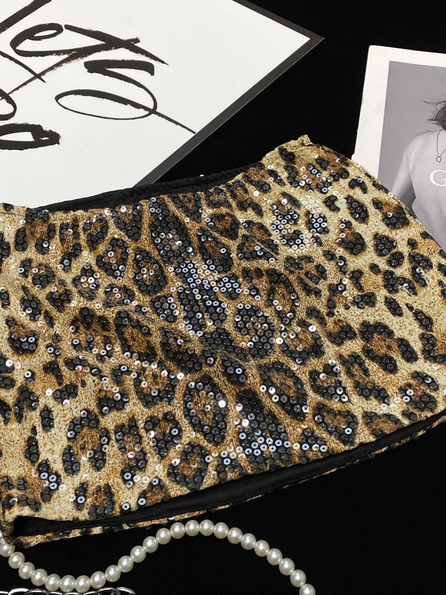 Leopard Sequin Low-Waist Mini Skirt
