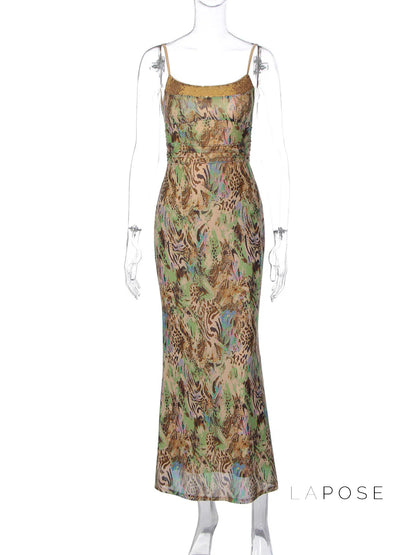 Liana Printed Mesh Maxi Dress