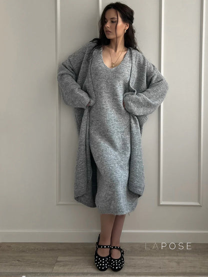 Lily Cozy Knit Dress & Long Cardigan Set