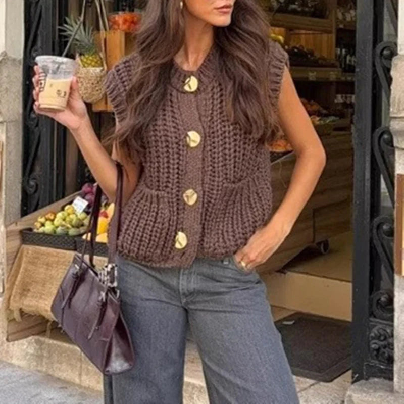 Maggie Button-Up Knit Vest