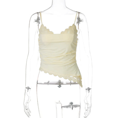 Mamie Pleated Lace Crop Top
