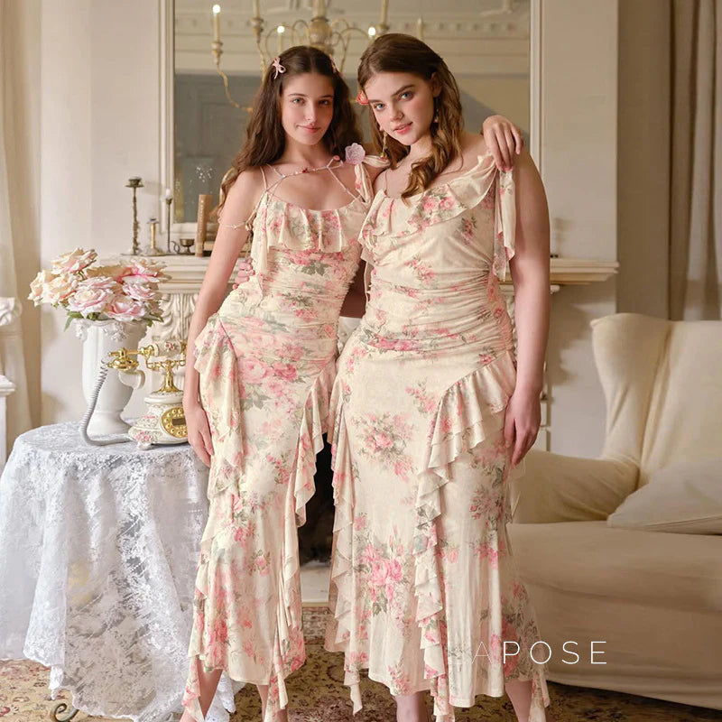 Maybree Mesh Ruffle Maxi Dress