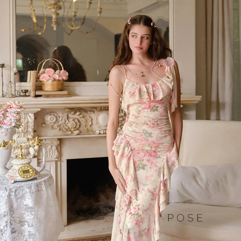 Maybree Mesh Ruffle Maxi Dress