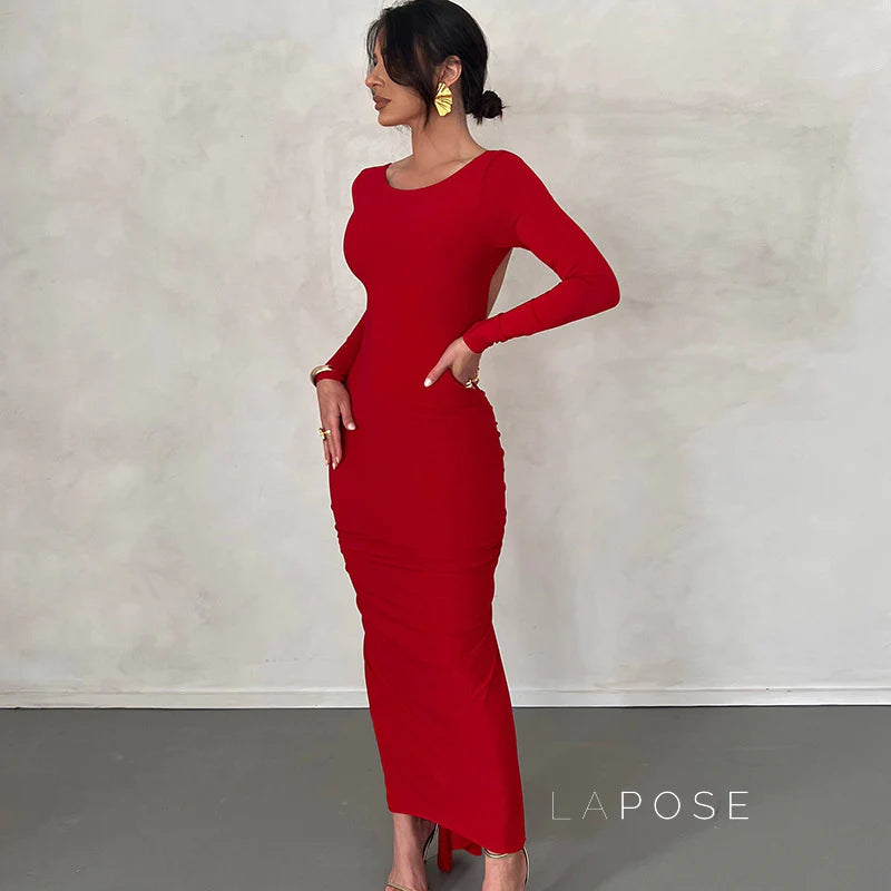 Mireille Backless Ruched Long Dress