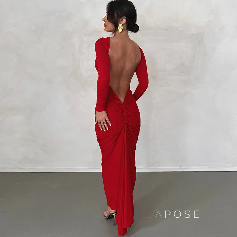 Mireille Backless Ruched Long Dress