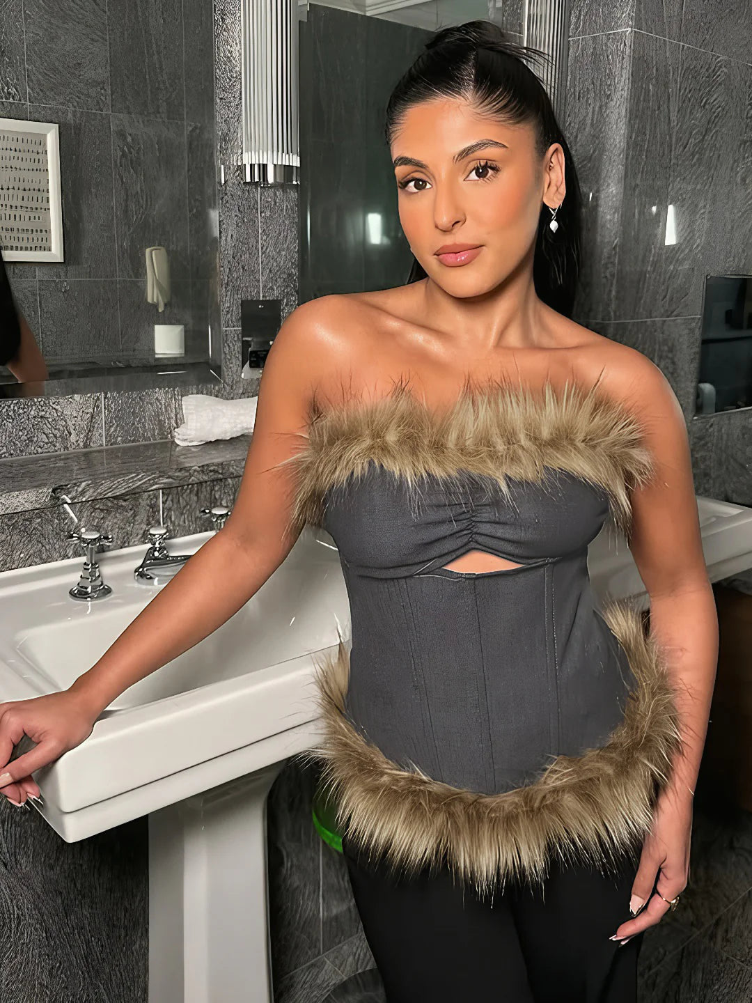 Montserrat Faux Fur Halter Top