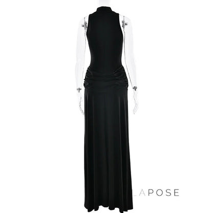 Nikole Mock Neck Ruched Maxi Dress