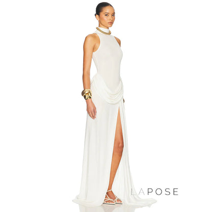 Nikole Mock Neck Ruched Maxi Dress