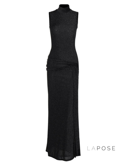 Niya Glitter High-Neck Maxi Dress