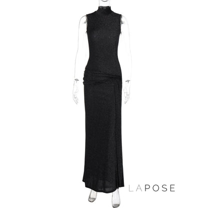 Niya Glitter High-Neck Maxi Dress