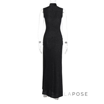 Niya Glitter High-Neck Maxi Dress
