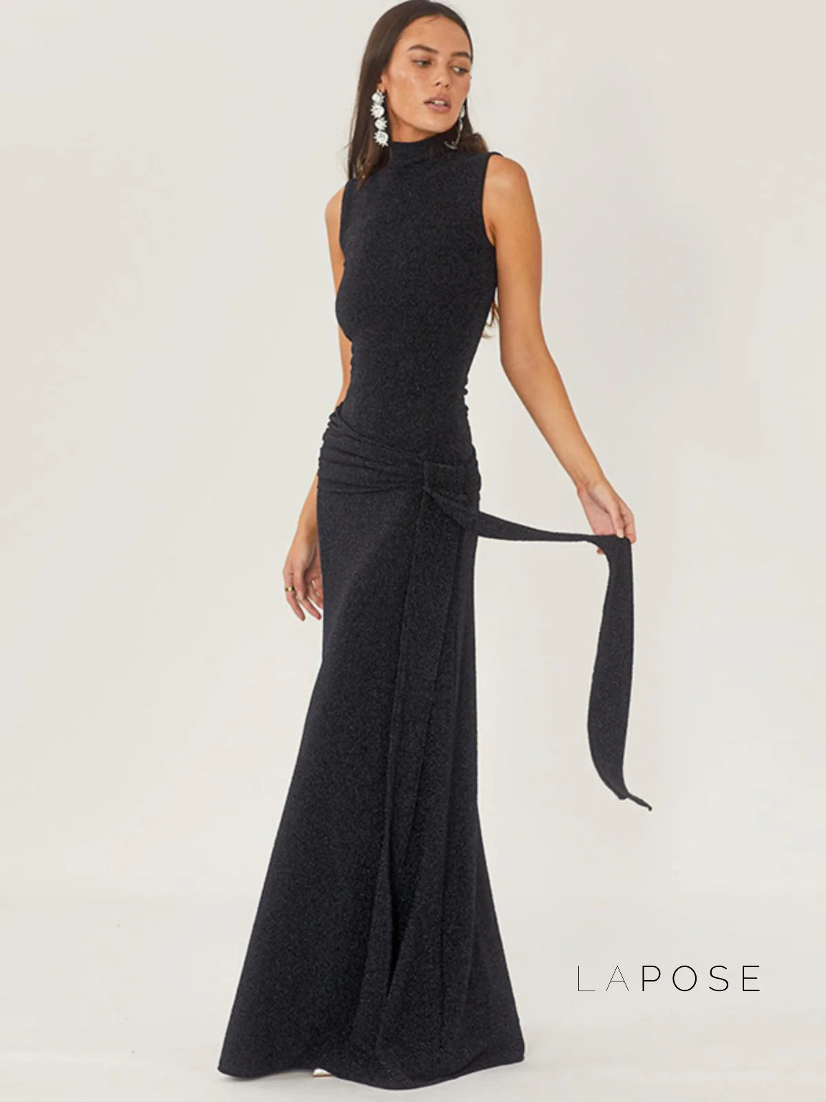 Niya Glitter High-Neck Maxi Dress