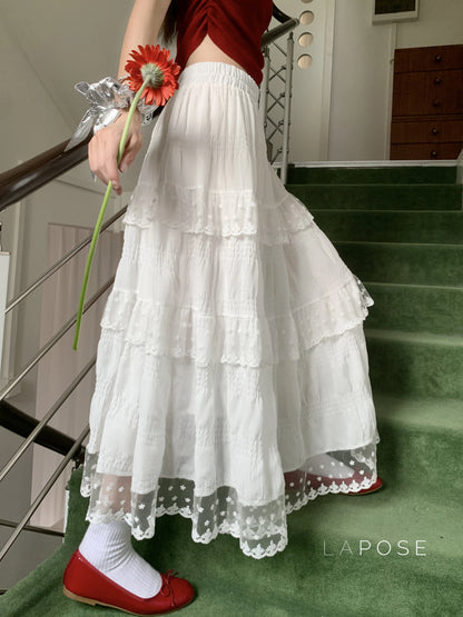 Payton White Tiered Lace Skirt
