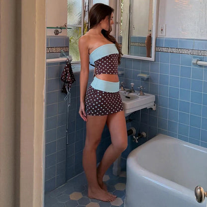 Polka Dot Color-Block Skirt Set