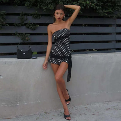 Polka Dot Patchwork Tube Mini Dress