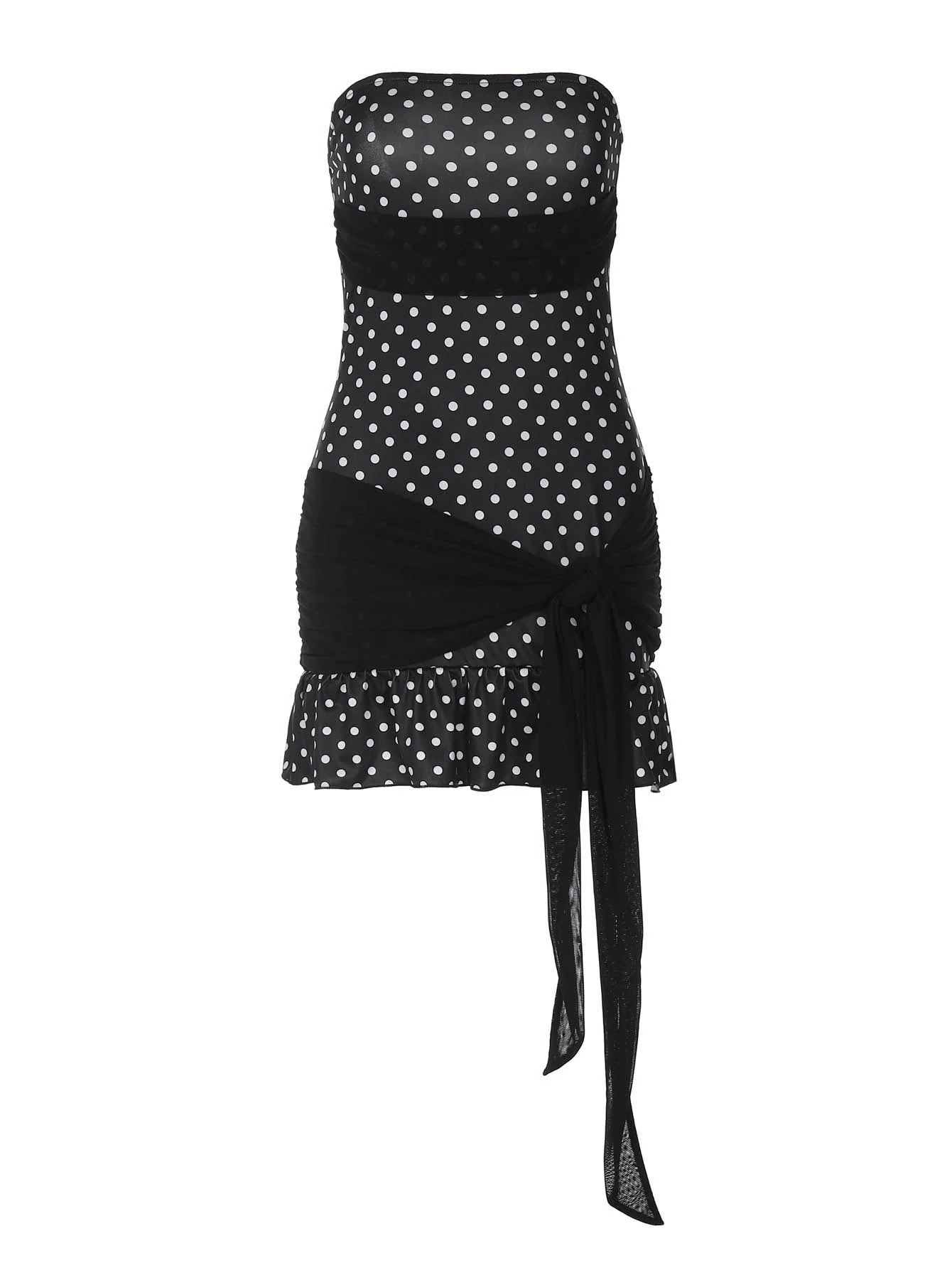Polka Dot Patchwork Tube Mini Dress
