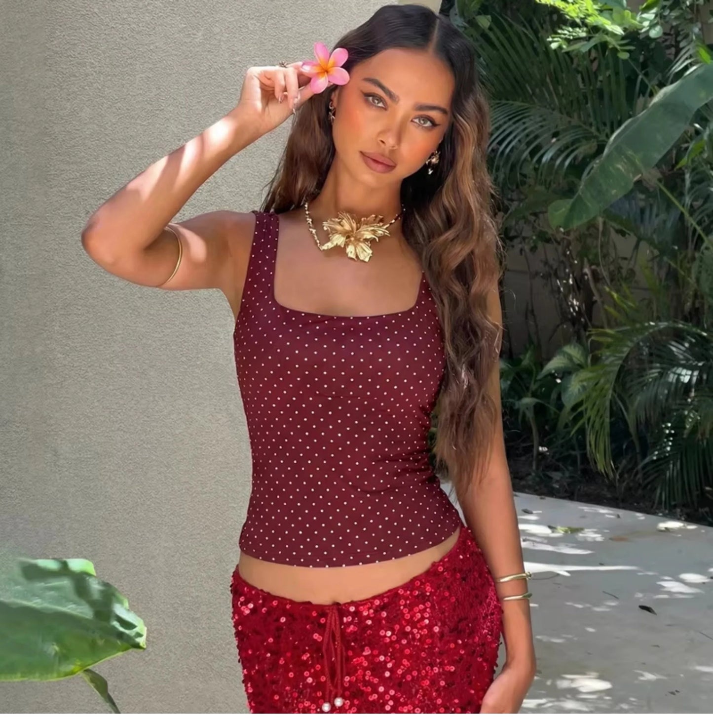 Polka Dot Square Neck Crop Top