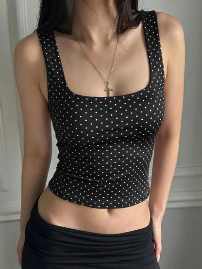 Polka Dot Square Neck Crop Top