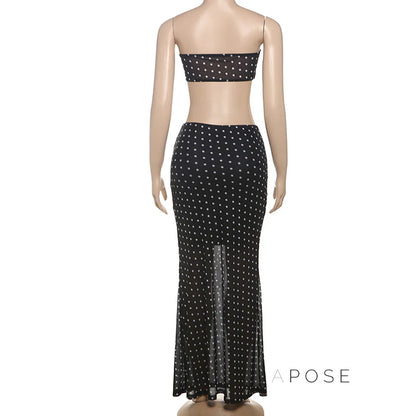 Rayyan Dot Mesh Skirt Set