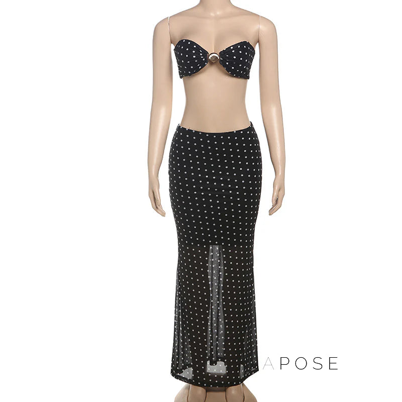 Rayyan Dot Mesh Skirt Set