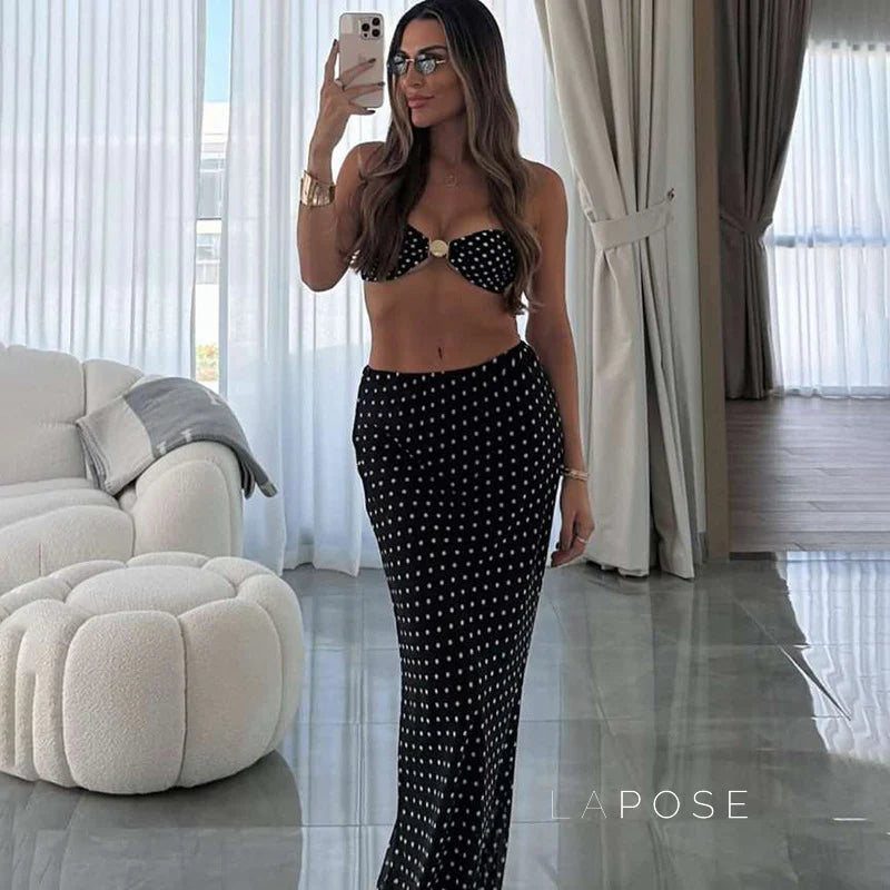 Rayyan Dot Mesh Skirt Set