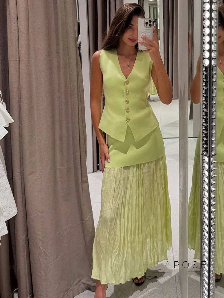 Renee Button Midi Skirt Set