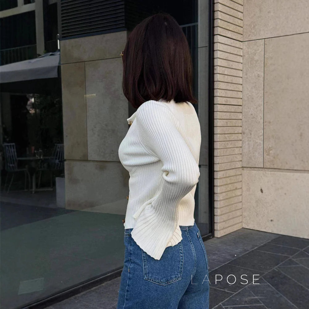 Rey Ribbed Polo Knit Top