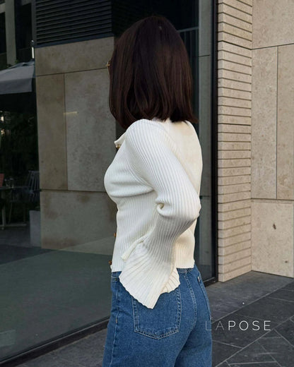 Rey Ribbed Polo Knit Top