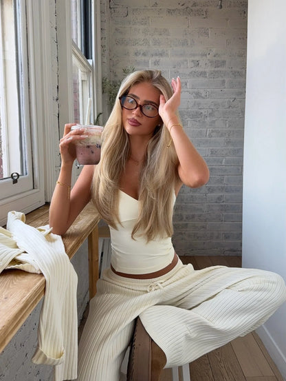 Ribbed Button-Down Pants Set