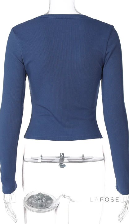 Rihanna Button-Up Square Collar Top