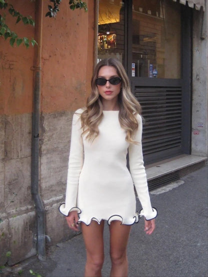Ruffle Hem Long Sleeve Knit Mini Dress