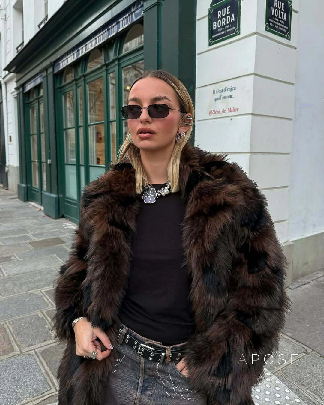 Ryann Spotted Lapel Faux Fur Coat