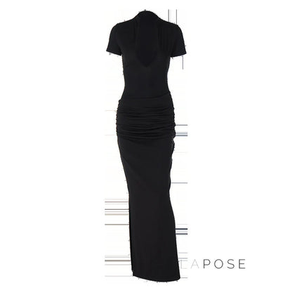 Susanna Deep V Ruched Maxi Dress