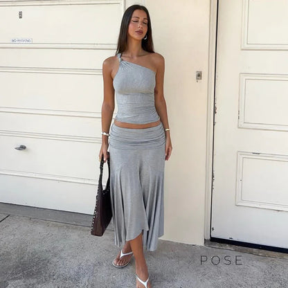 Tatum One-Shoulder Midi Skirt Set