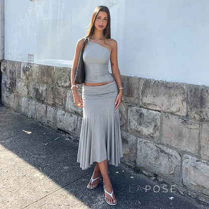 Tatum One-Shoulder Midi Skirt Set
